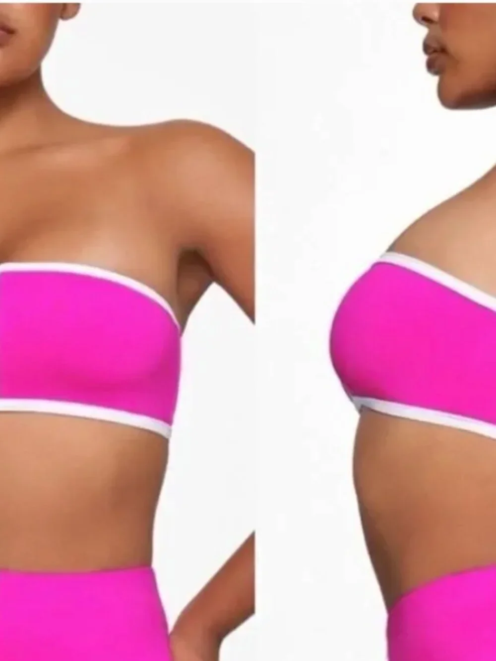 SKIMS Swim - Sporty Zipper Bandeau Bikini Top in Hibiscus Size Medium